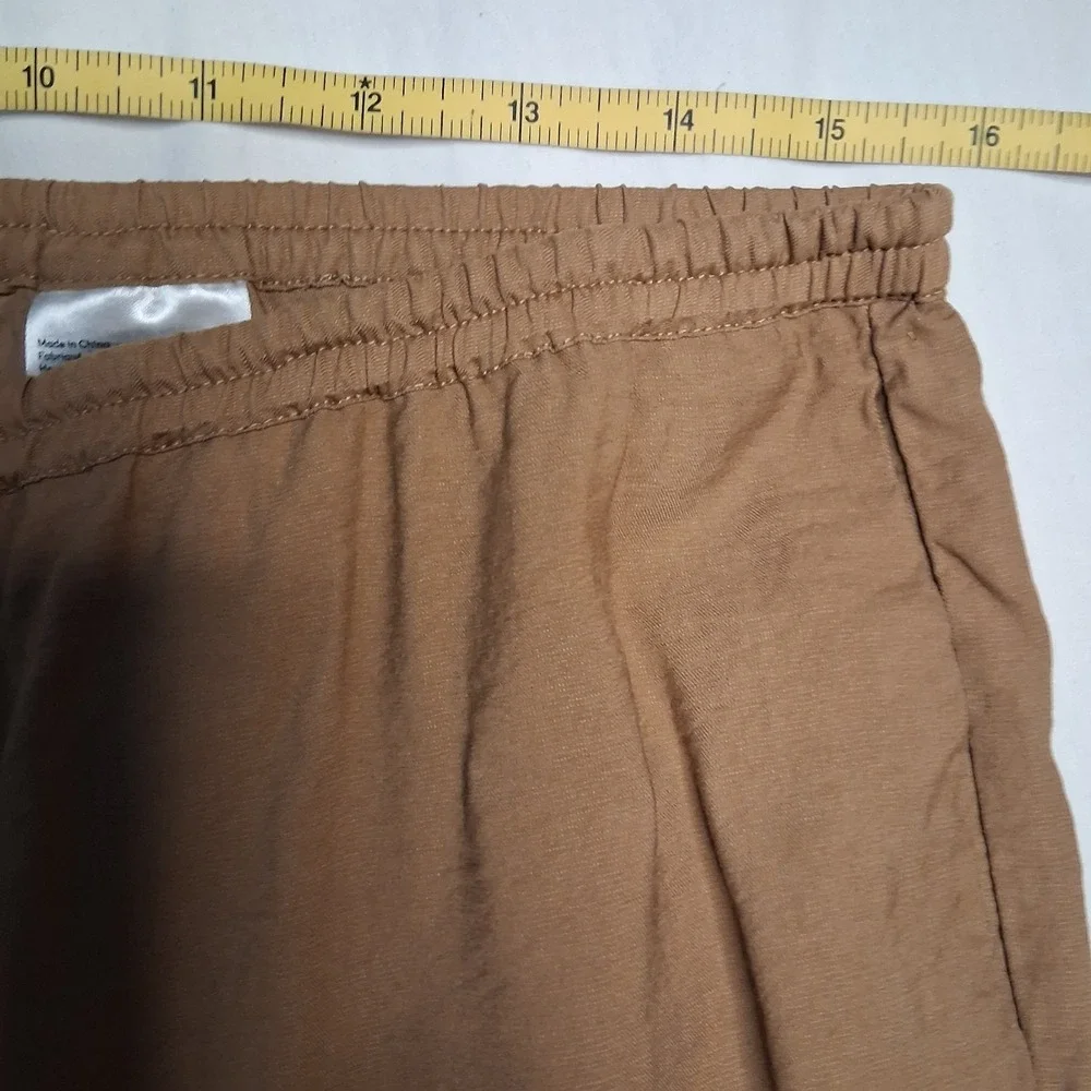 H&M Brown Wide Leg Drawstring Waist Linen Blend Pants Women's Size Medium